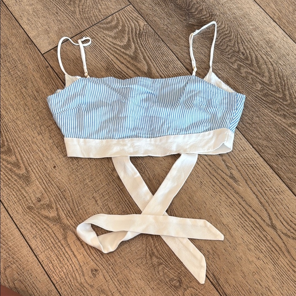 Beach Bunny Blue and White Striped Wrap Top